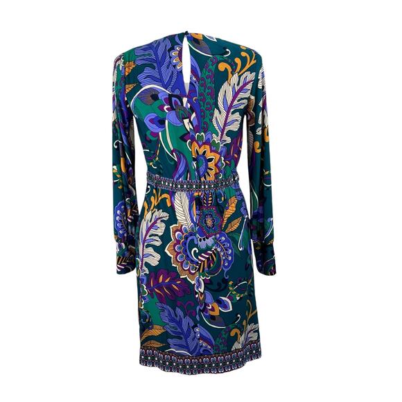 London Times Multi Teal Blue Floral Belted Jewel Neck Mini Sheath Dress 4 NWT - Picture 4 of 15